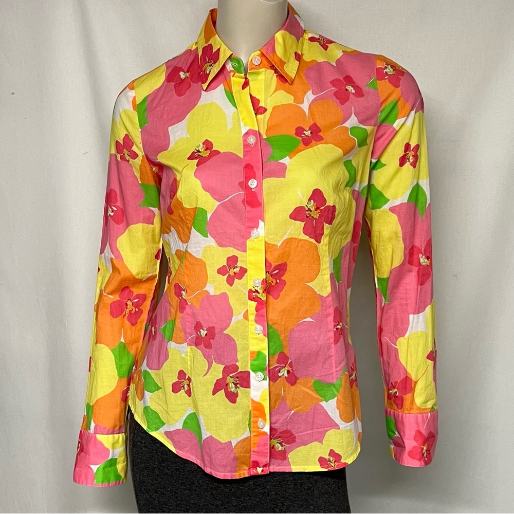 Lilly Pulitzer Pink Yellow Orange Floral Button-Down Shirt